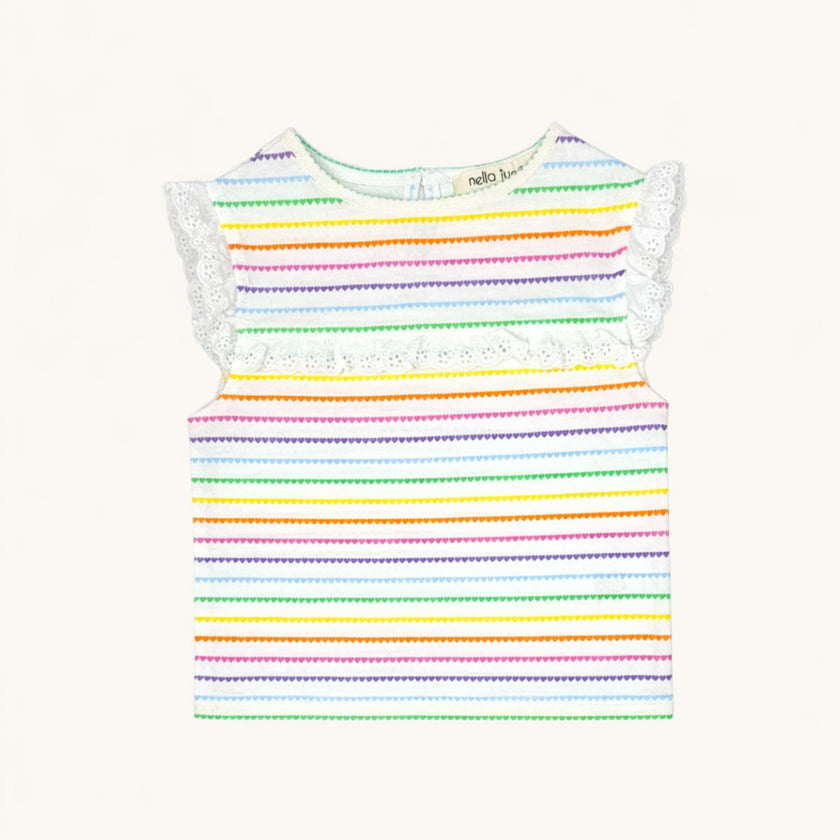 Eyelet Lace Tank in Rainbow Heart Stripe