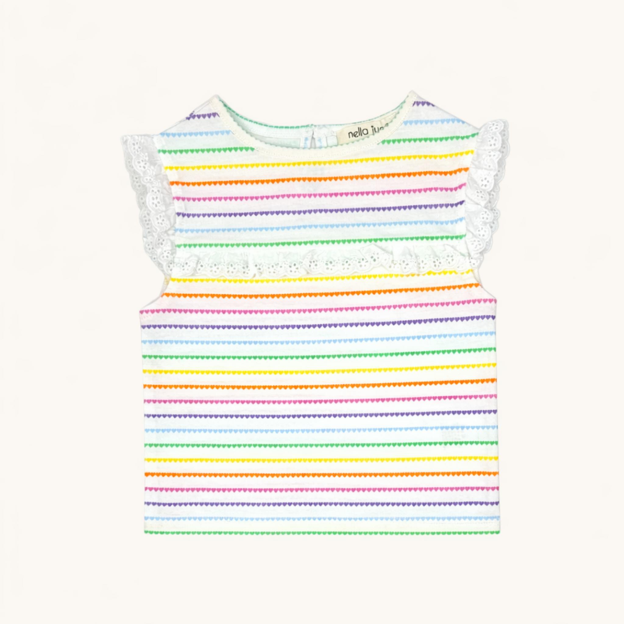 Eyelet Lace Tank in Rainbow Heart Stripe