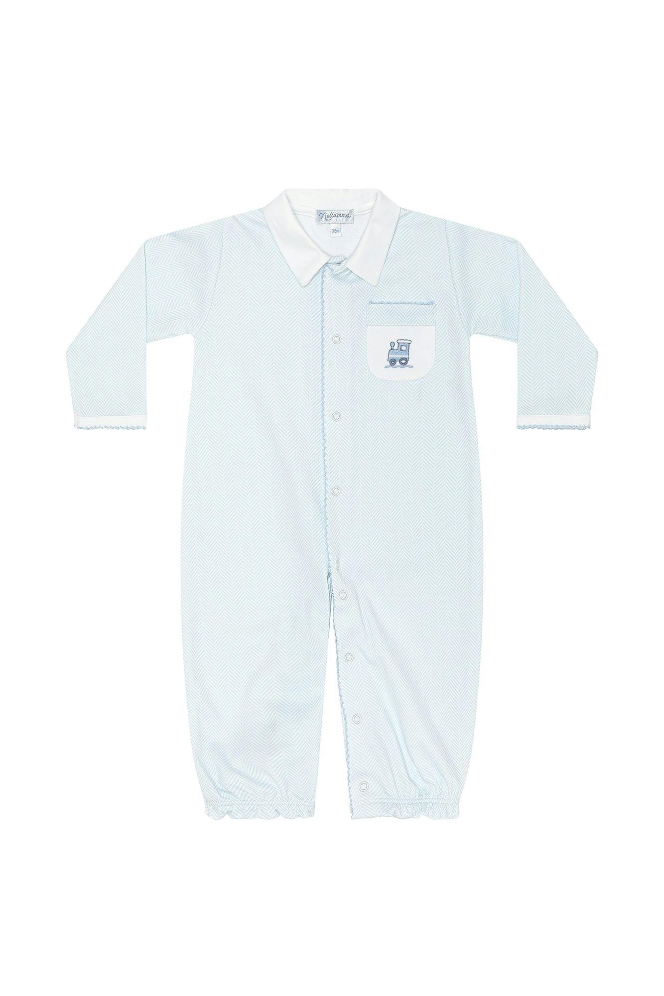 Blue Herringbone Embroidered Converter Gown