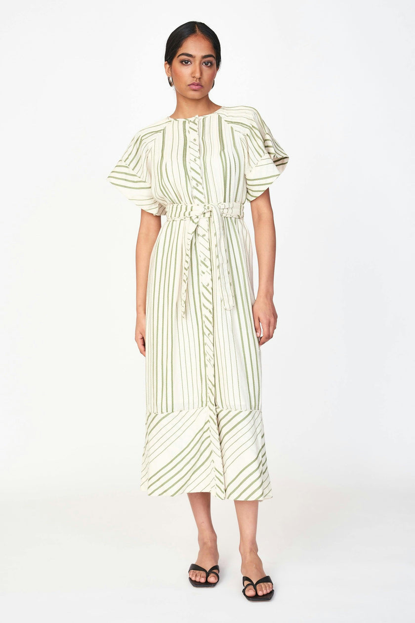 Vienna Pintuck Dress in Garden Stripe