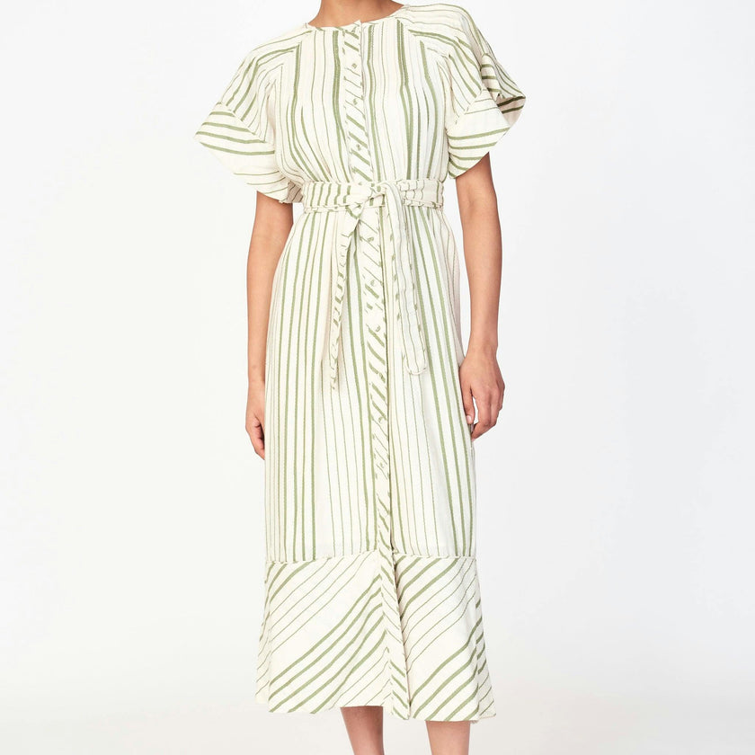 Women's Vienna Pintuck Short Sleeve Front Button Dress, Green