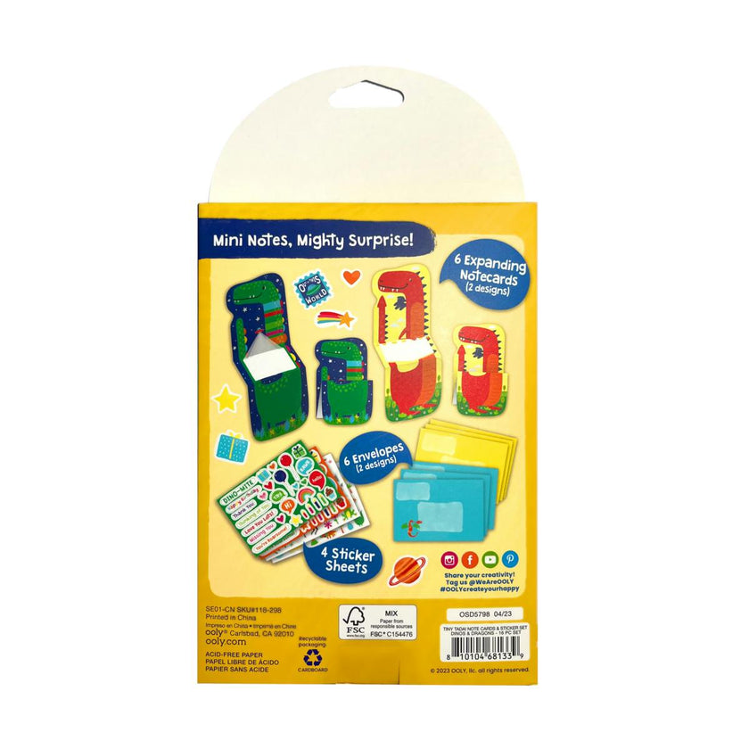 Tiny Tadas! Note Cards and Sticker Set - Dinos & Dragons - 6 Cards Envelopes