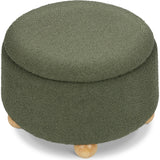 Tuffet Storage Ottoman in Performance Olive Boucle with Honey Ball Feet