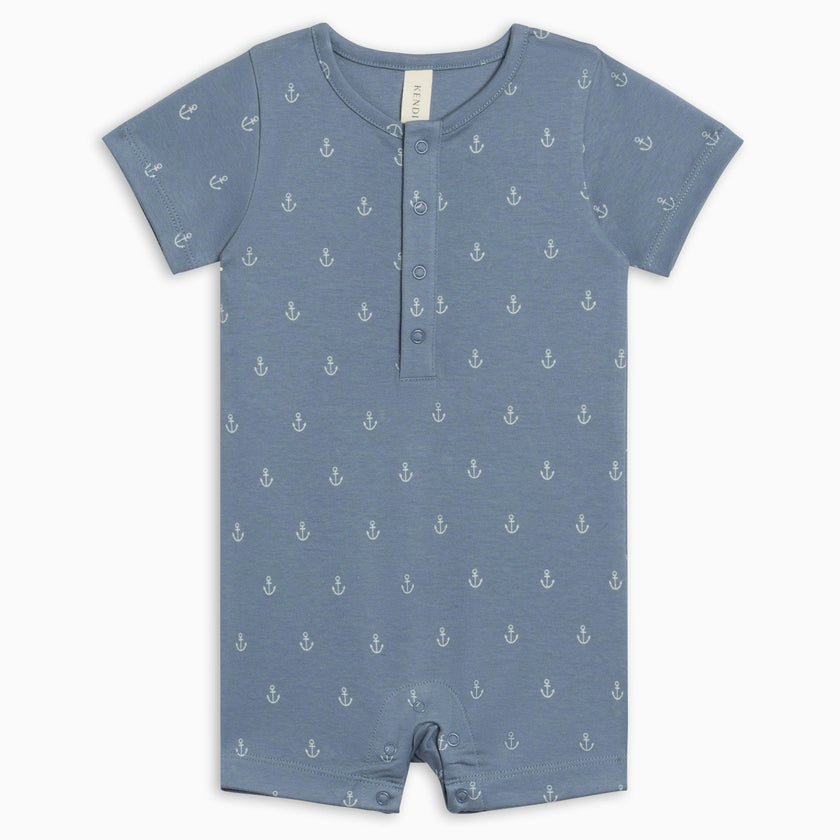 Mason Short Sleeve Romper - Anchor / Sea + Powder