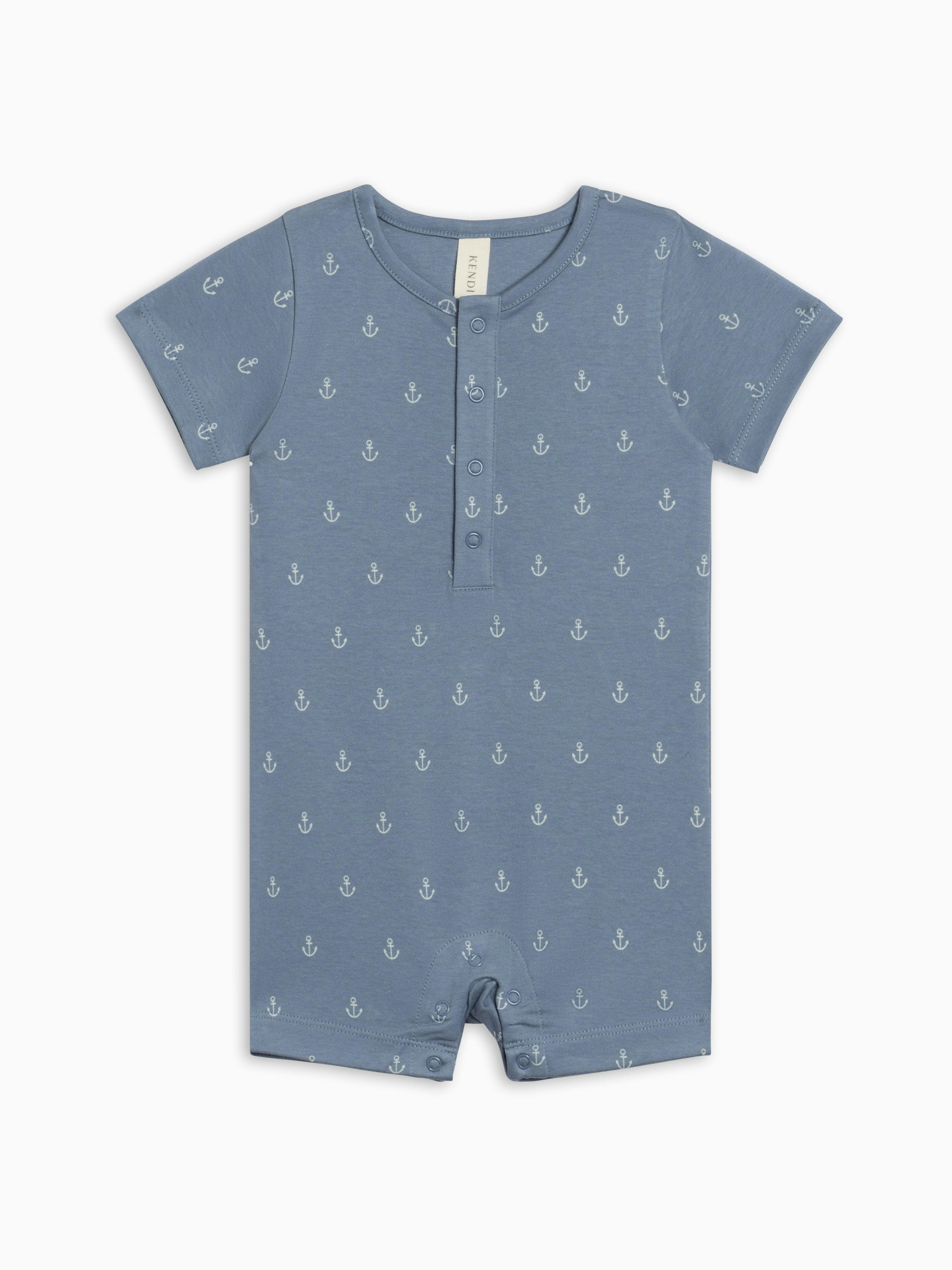 Mason Short Sleeve Romper - Anchor / Sea + Powder