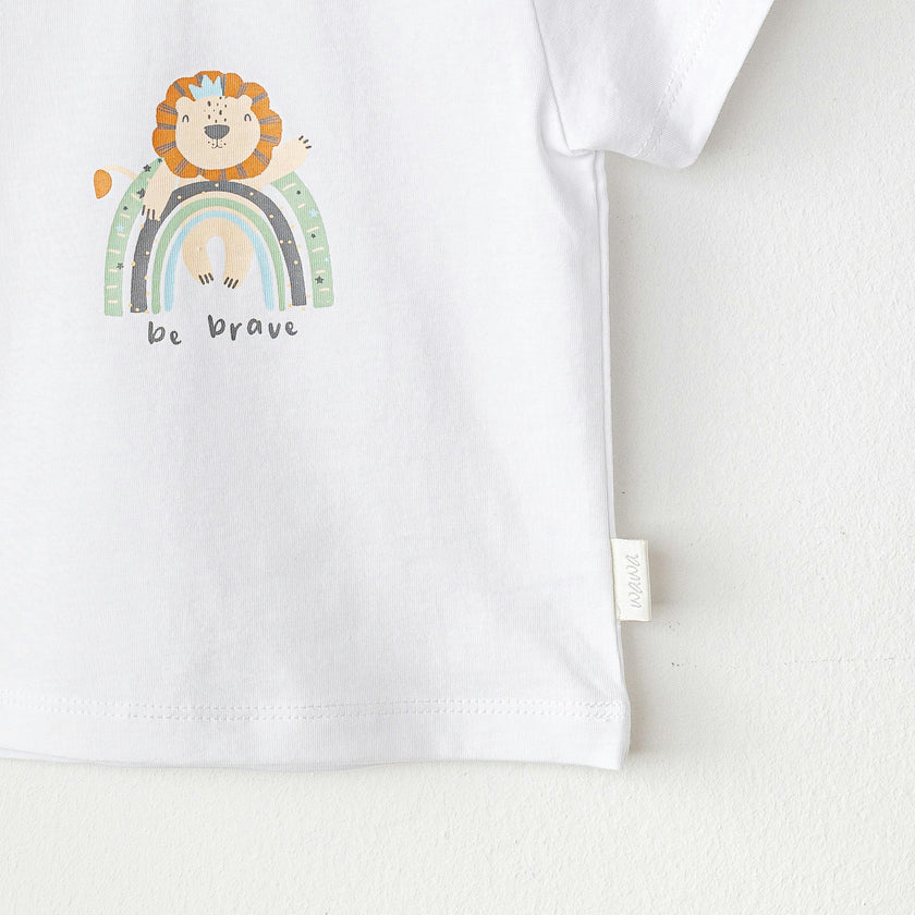 White Casual Brave Lion T-Shirt