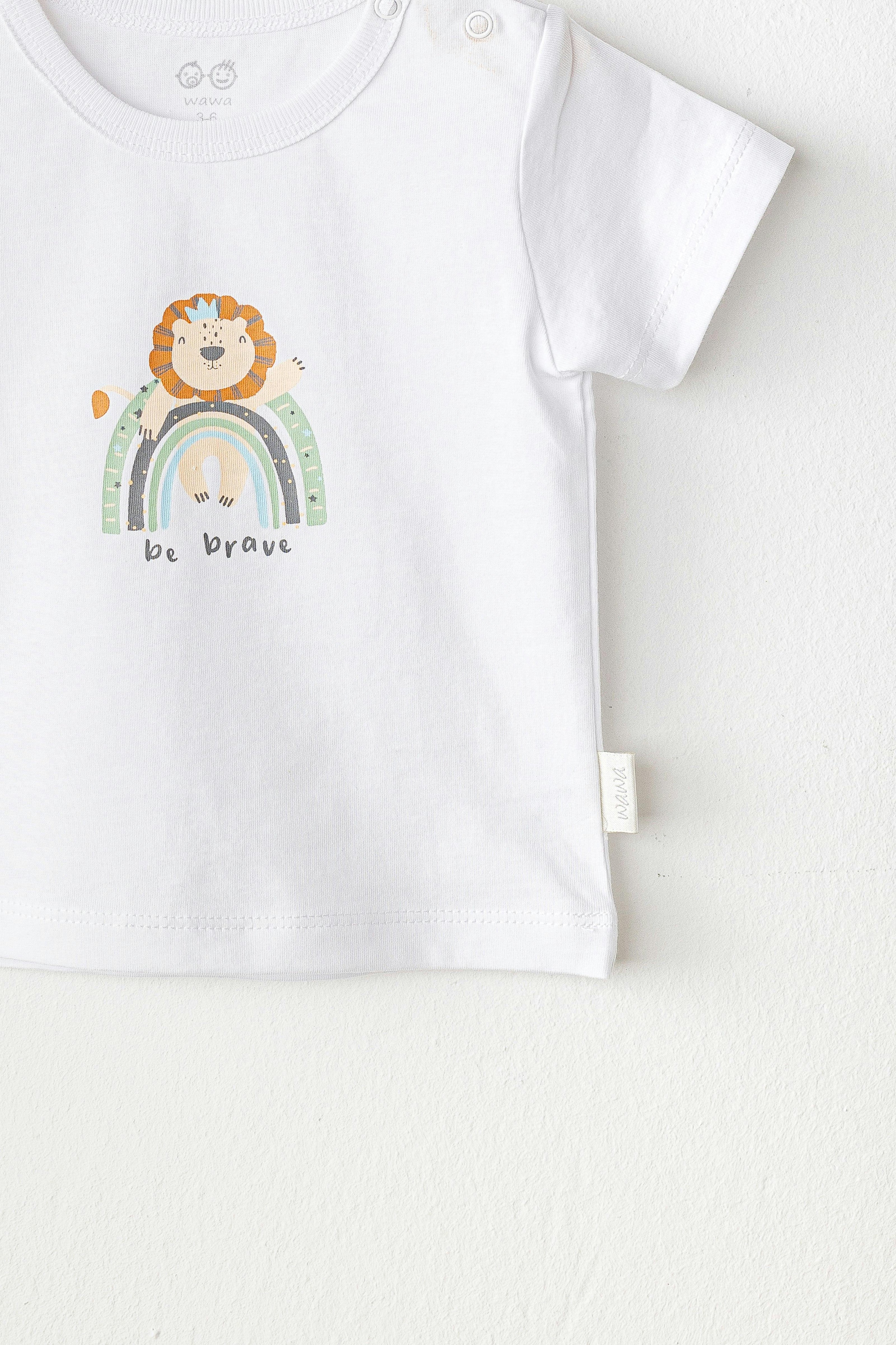 White Casual Brave Lion T-Shirt