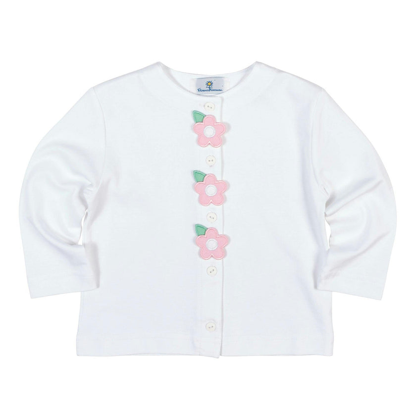 White Knit Cardigan With Flowers