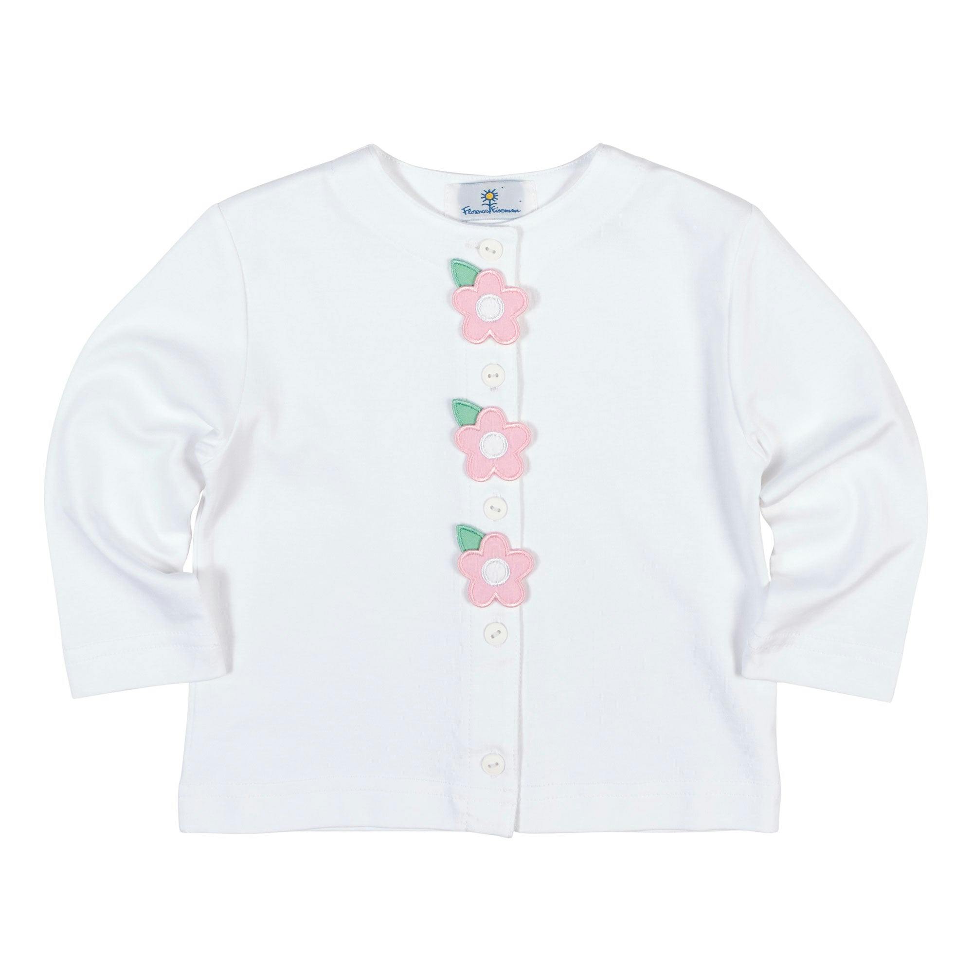 White Knit Cardigan With Flowers