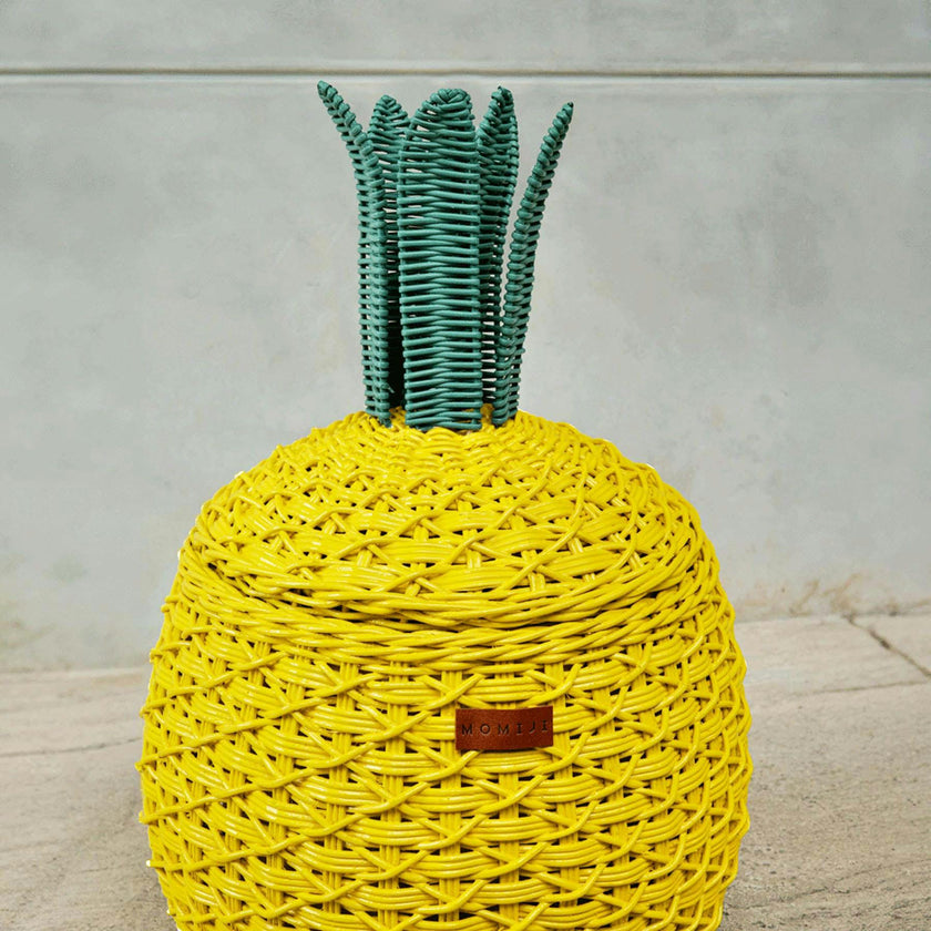 Handcrafted - Pineapple Storage Basket Yellow (Medium) - Rattan Wicker