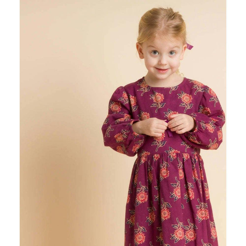 Girls' Long Sleeve Dress with Floral Motif