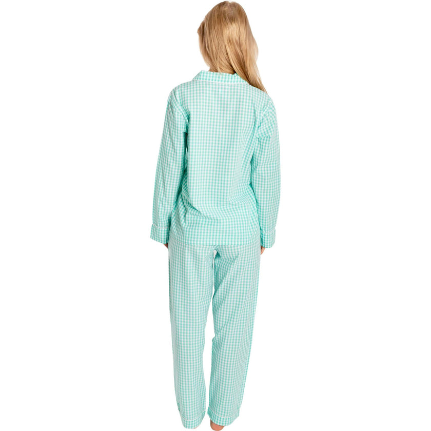 Women's Hepburn Gingham Mint Long PJ Set - Organic Cotton Poplin