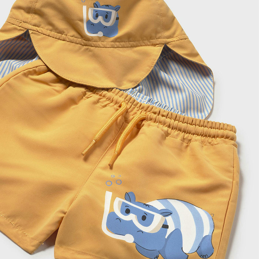 Yellow Swimwear set baby with eared hat