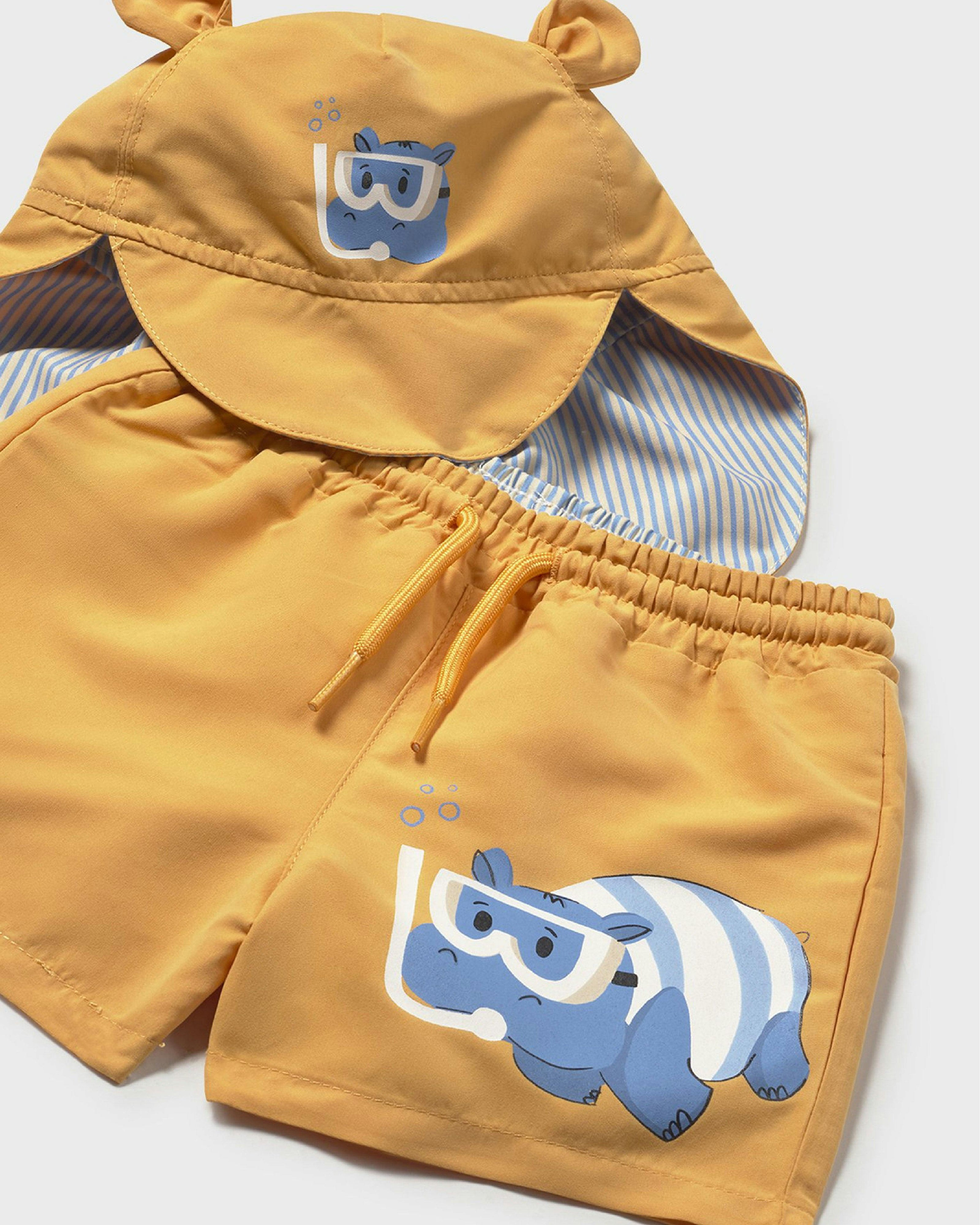 Yellow Swimwear set baby with eared hat