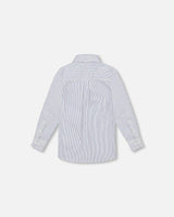 Long Sleeve Button Down Shirt Navy Blue Stripes