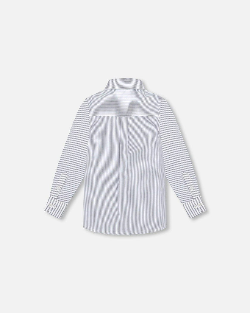 Long Sleeve Button Down Shirt Navy Blue Stripes