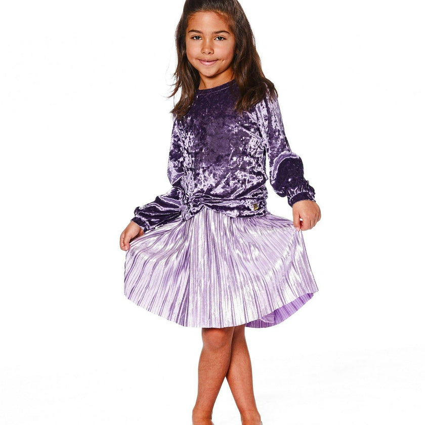 Long Sleeve Bi-Material Velour and Jersey Dress