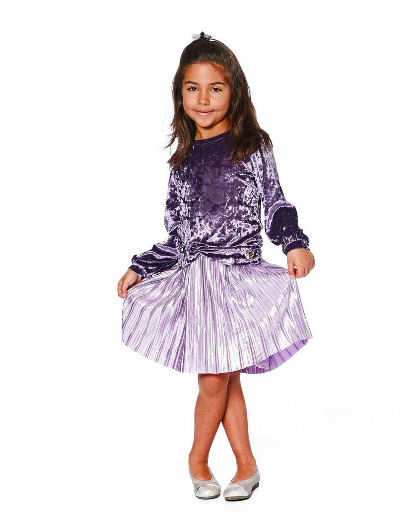 Long Sleeve Bi-Material Velour and Jersey Dress