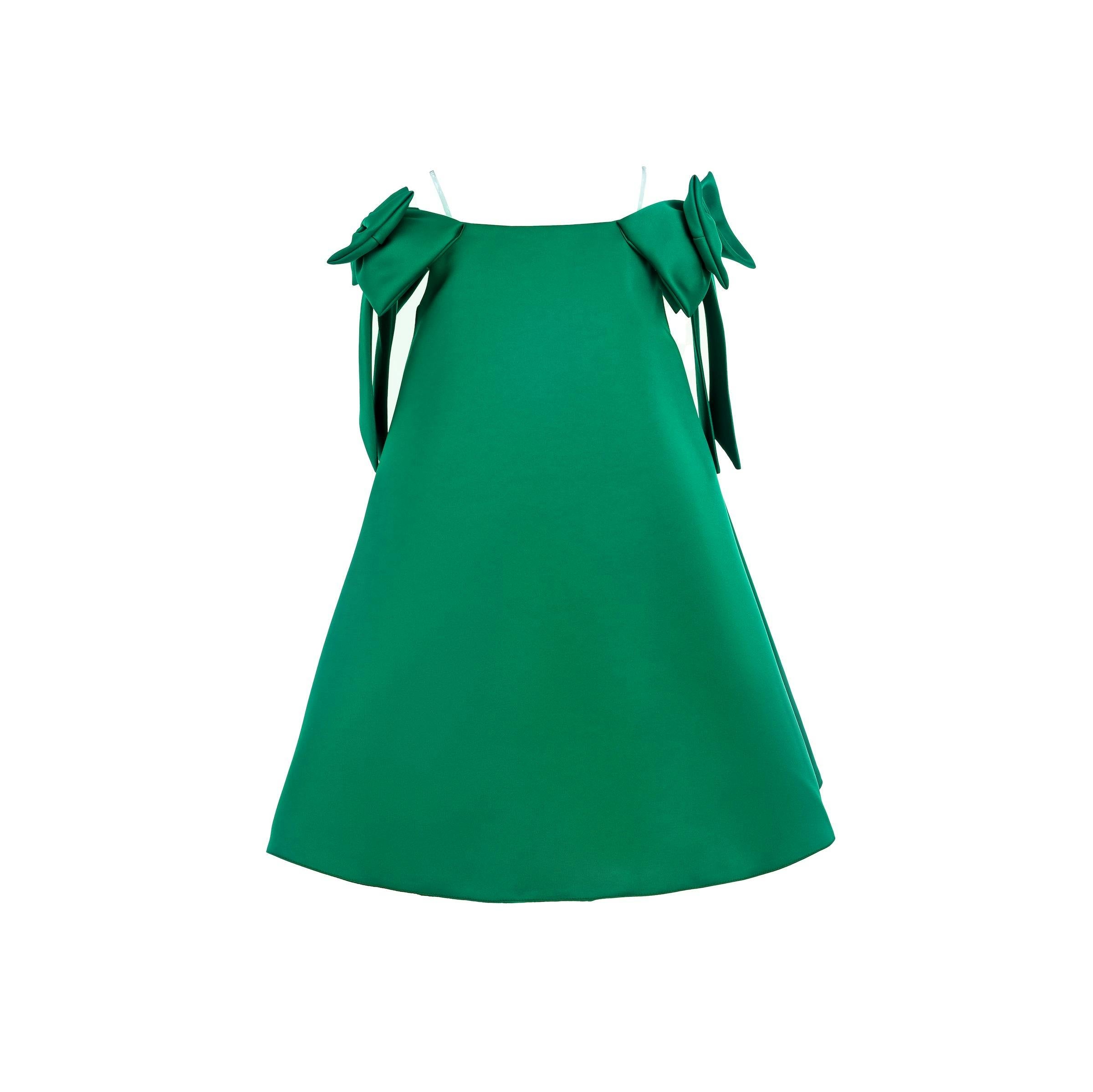 Green Luneta Off Shoulder Bow Dress