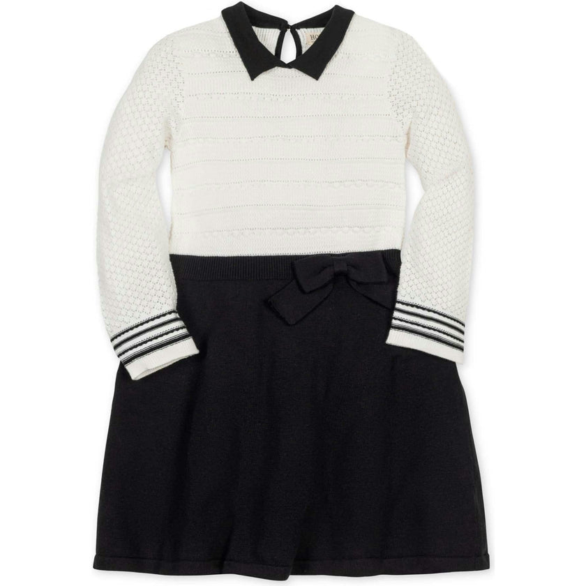Organic Peter Pan Collar Sweater Dress with Bow, Black