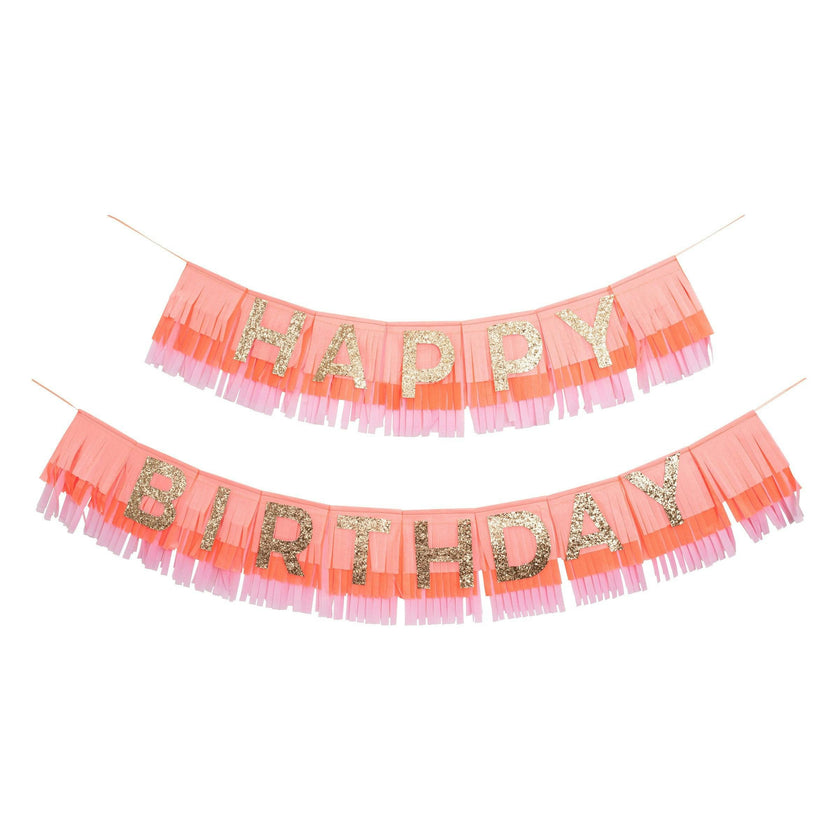 Pink Happy Birthday Fringe Garland Set
