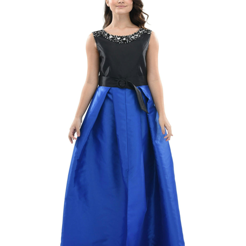 Blue Lucena Sleeveless Gem Gown