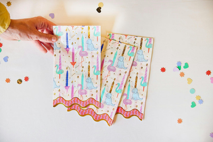 Packed Party Blow Out the Candles Birthday Animals Guest Napkins 16ct - Gold Foil Party Animal and Candle Design 3-Ply Napkins