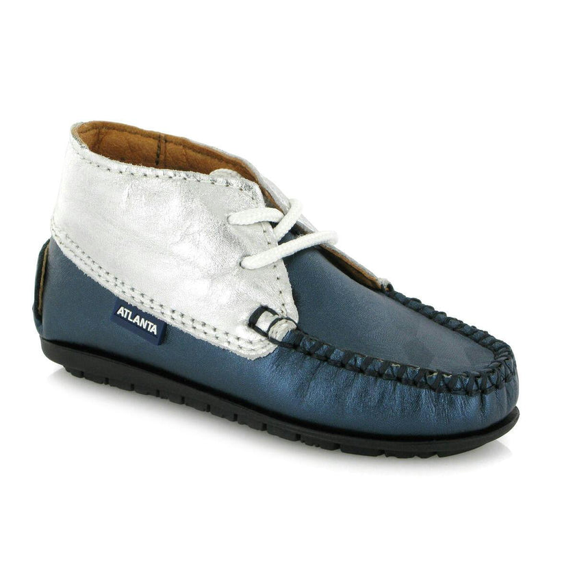 Ankle Moccasin Boots, Silver Metallic Leather
