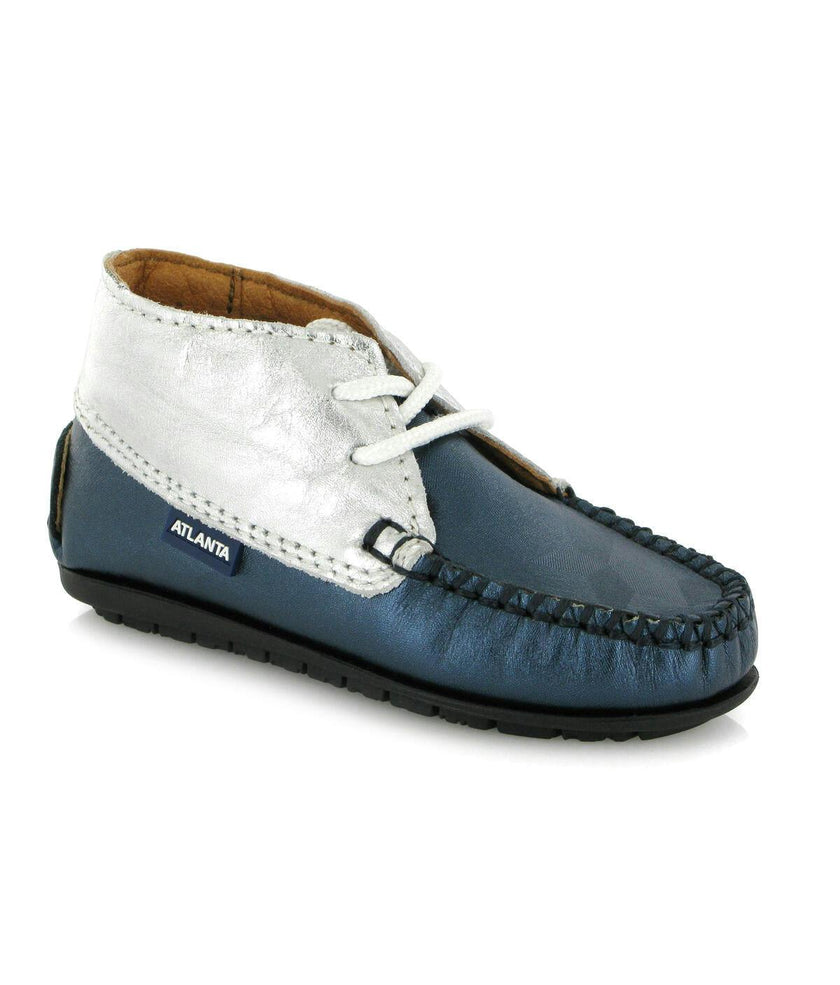 Ankle Moccasin Boots, Silver Metallic Leather