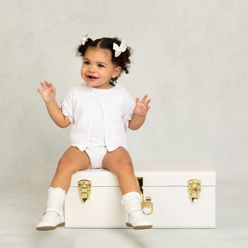 White Crochet Cardigan & Romper Set White
