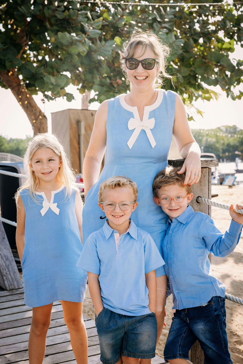 Women's Shift Dress in Blue Linen