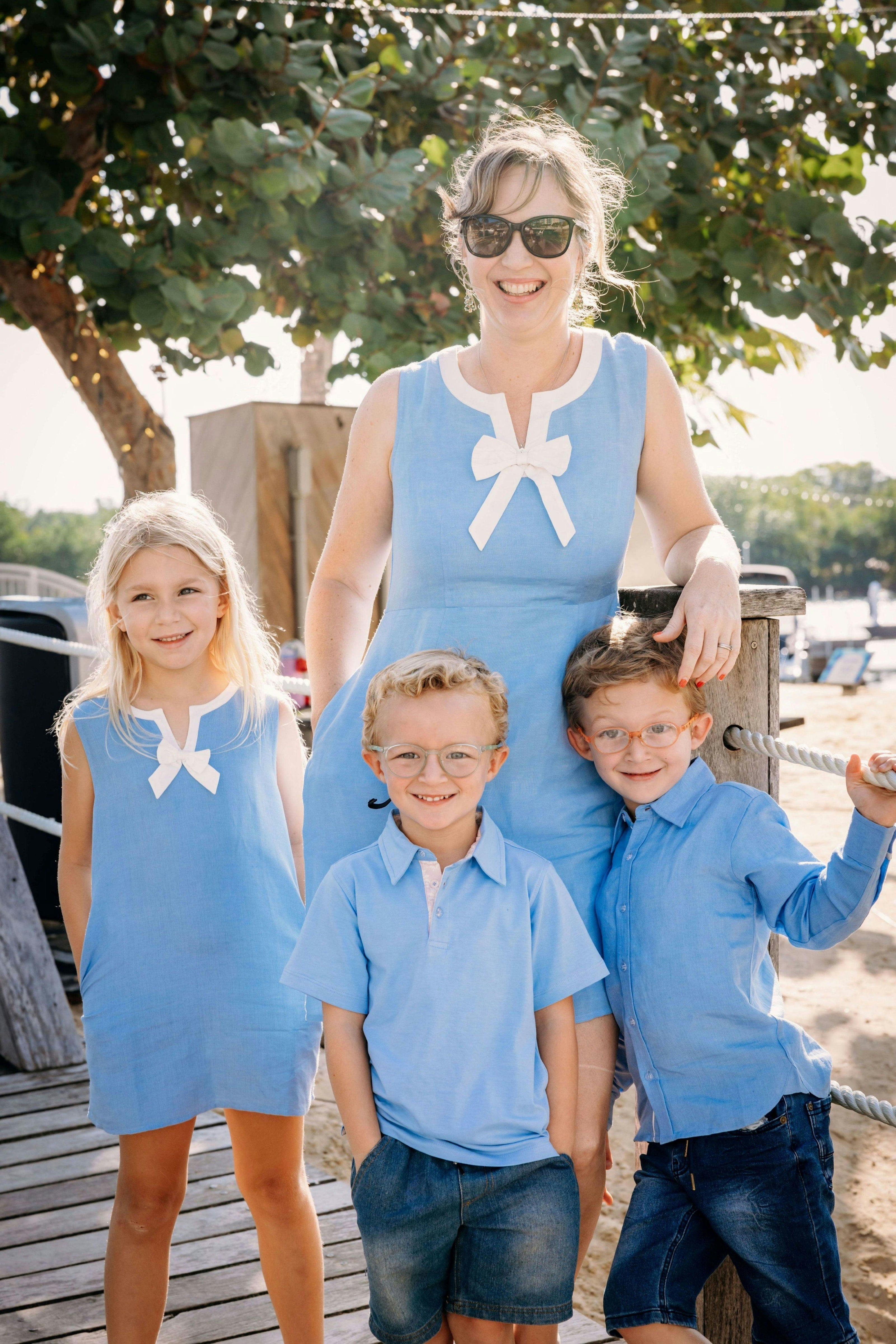 Women's Shift Dress in Blue Linen