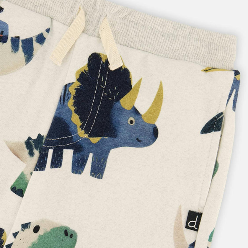 Baby Fleece Sweatpants Beige Dinosaur Print