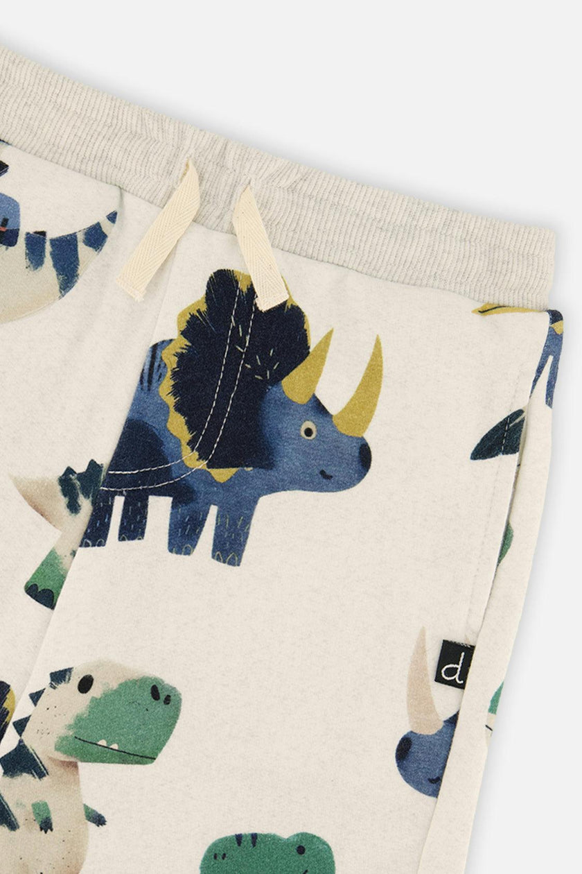 Baby Fleece Sweatpants Beige Dinosaur Print