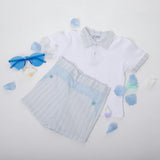 Brandan Baby Polo SS , White Blue Stripe