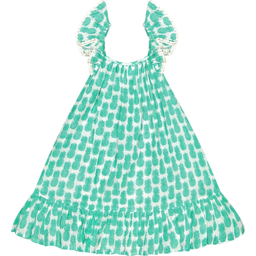 Mini Eva Girl's Dress Pineapple Crush Lagoon, Green