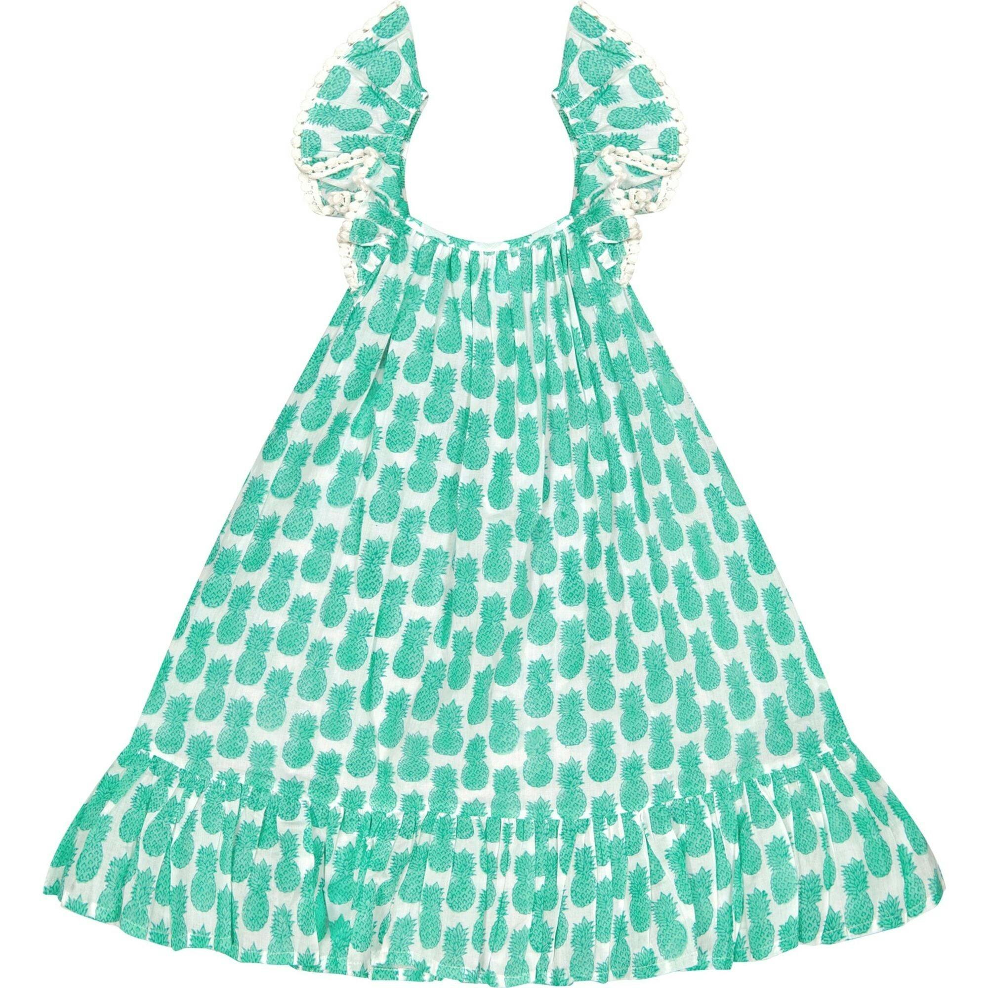 Mini Eva Girl's Dress Pineapple Crush Lagoon, Green