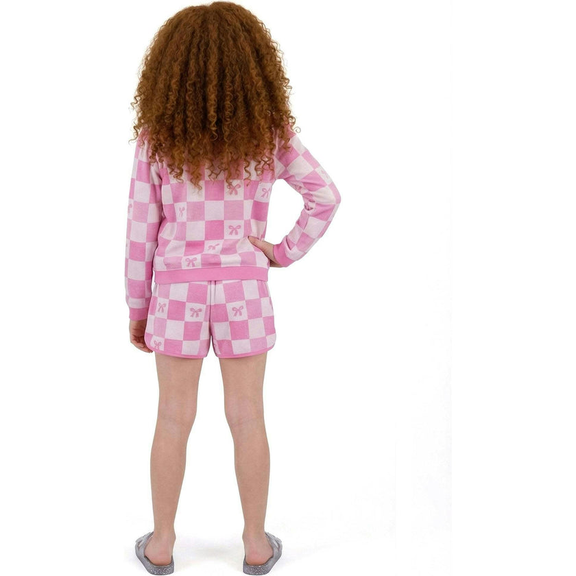 Tween Girls Terry Pull-Over & Short Set | Checkered Bow
