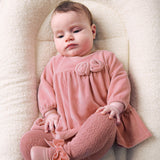 Pink Velvet  Dress with Rosette Accents