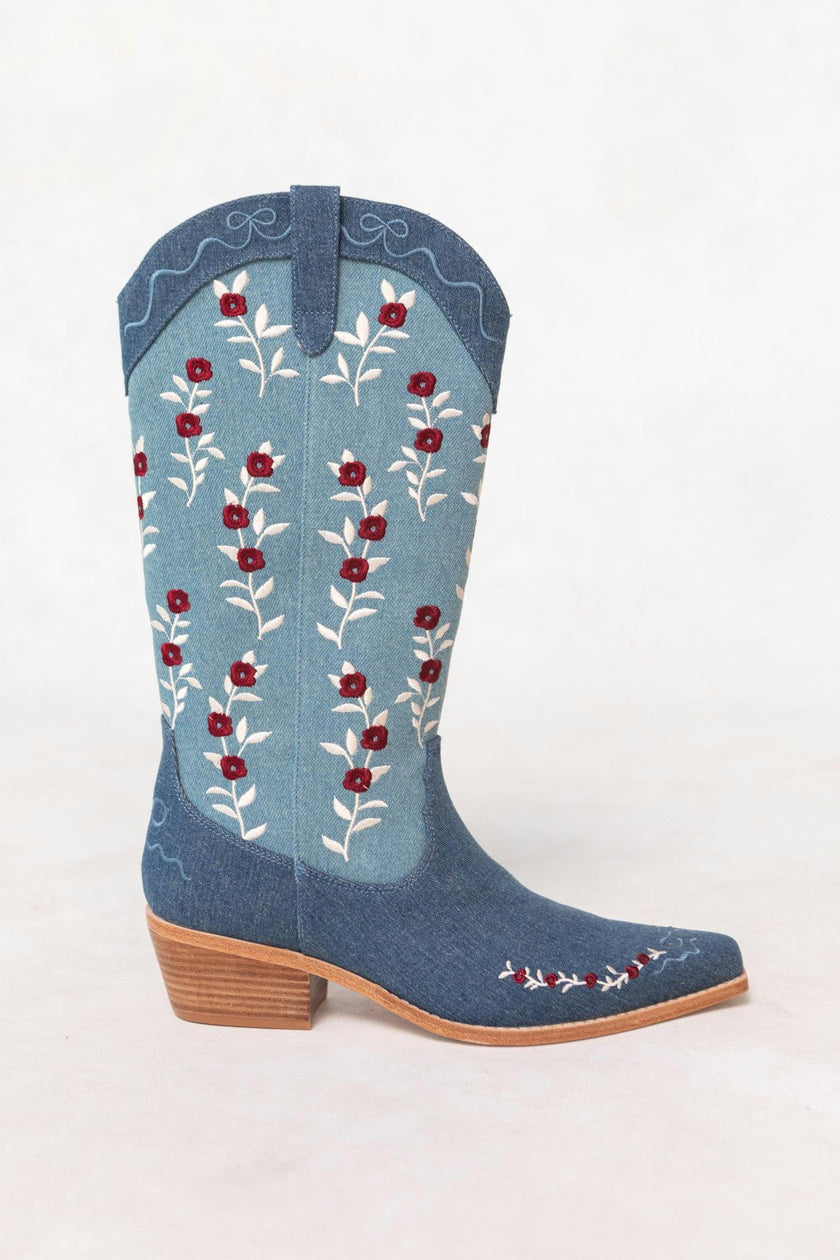 Rosemary Cowgirl Boots in Denim