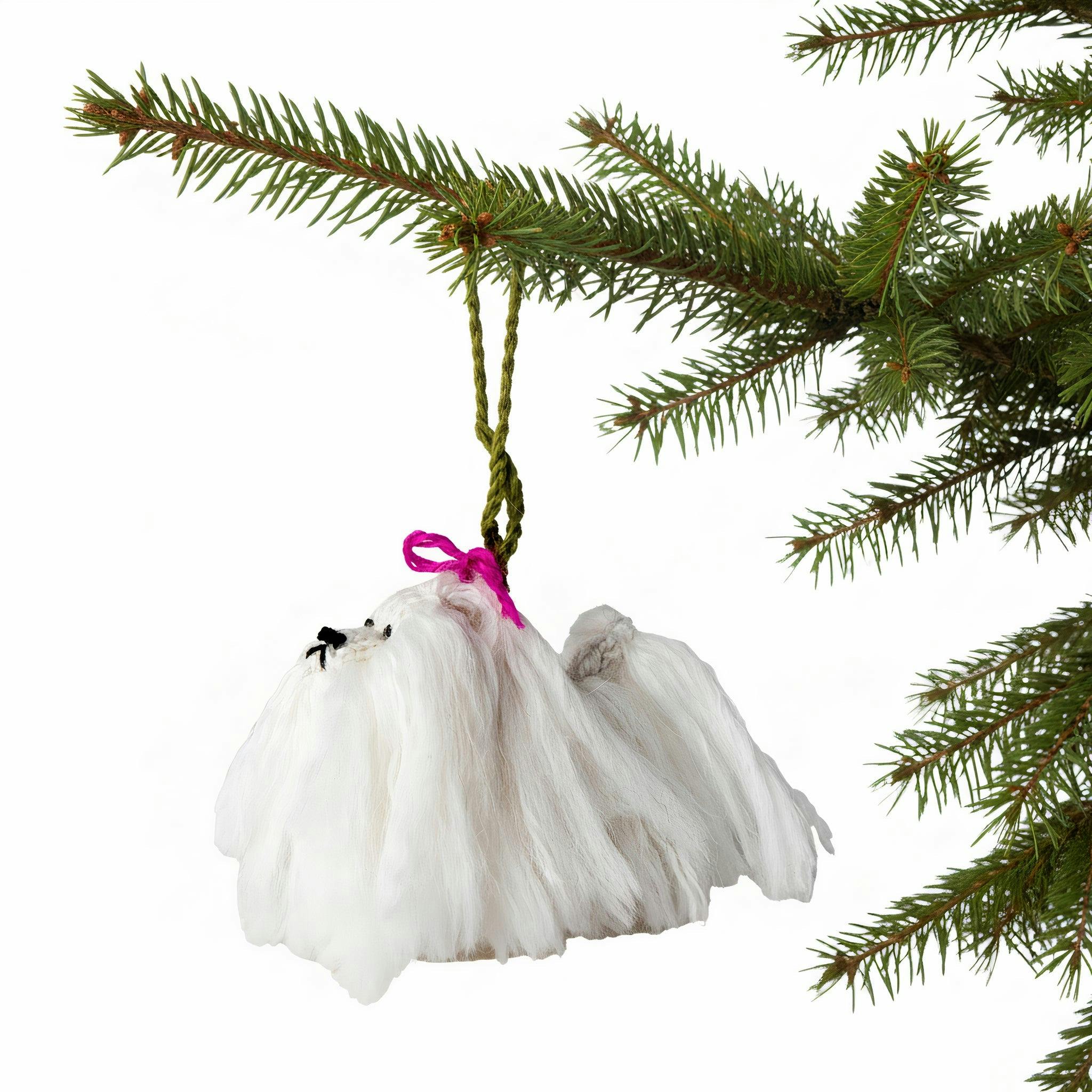 Maltese Dog Hand Knit Christmas Ornament