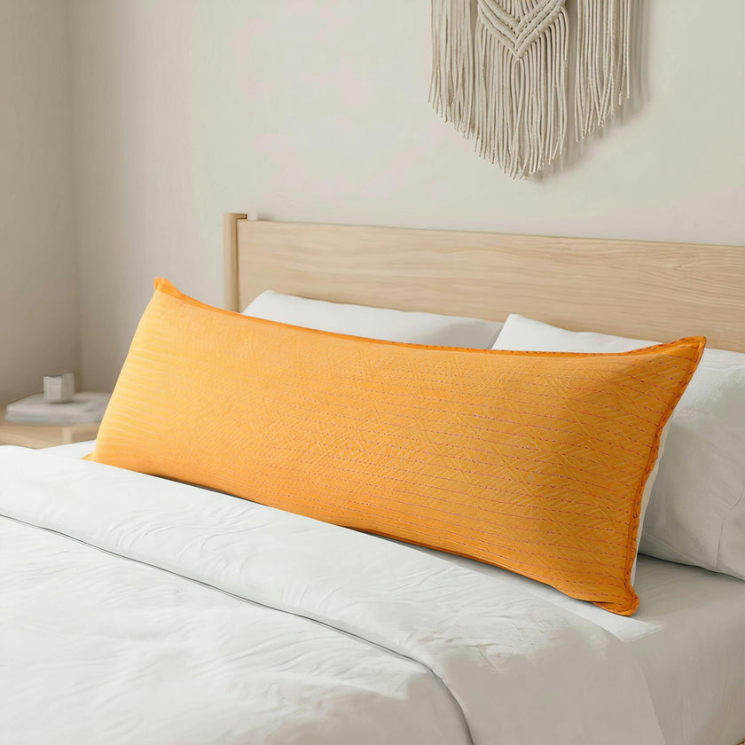 Artisan Hand Loomed Cotton Lumbar Pillow - Yellow Diamonds - 16"x48"