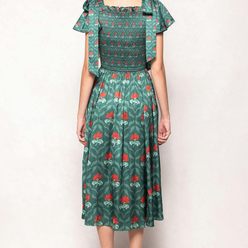 Rayna Dress in Green Floral Block