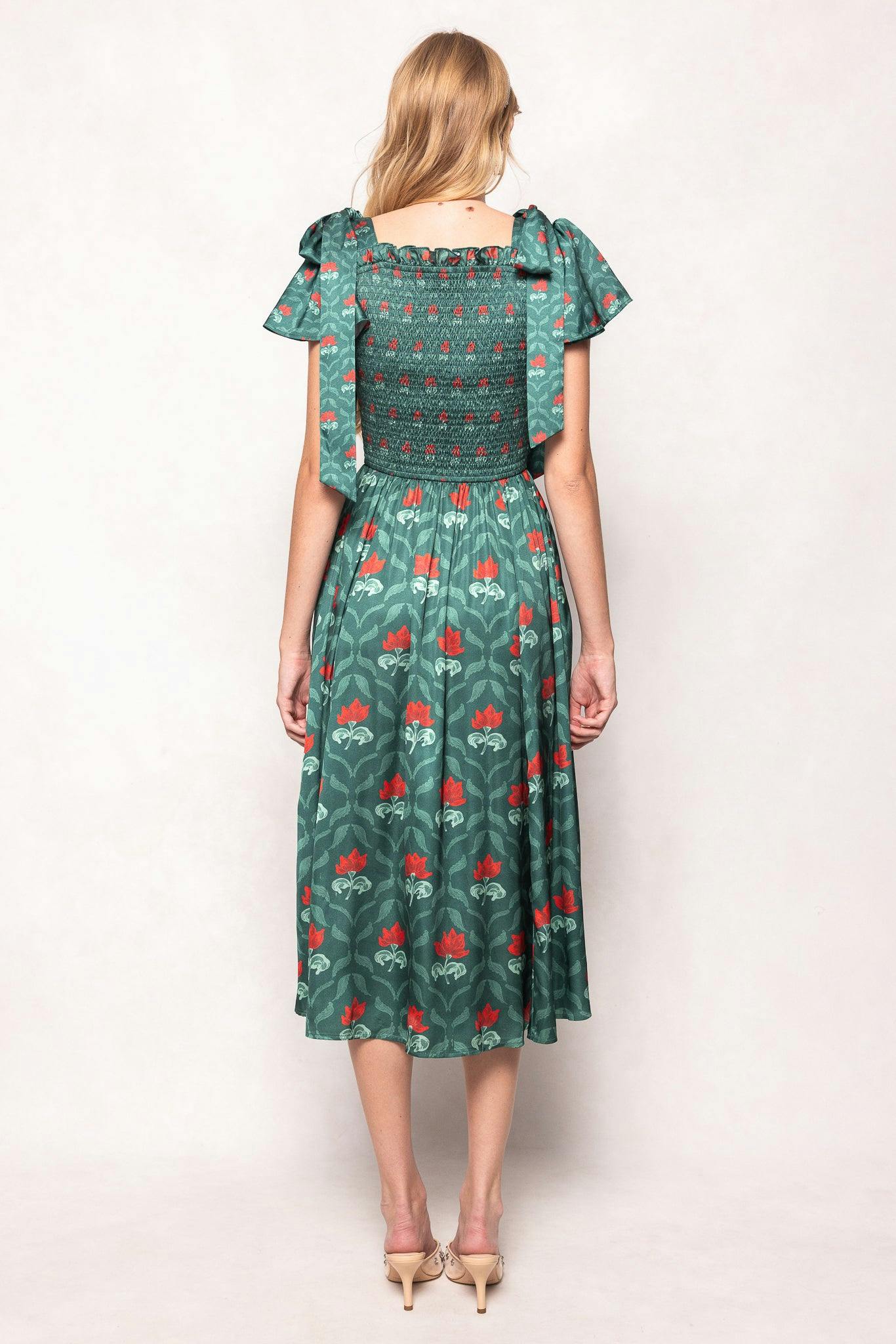 Rayna Dress in Green Floral Block