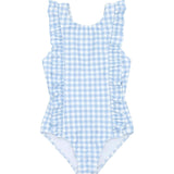 Girls Oasis Blue Gingham Ruffle One Piece