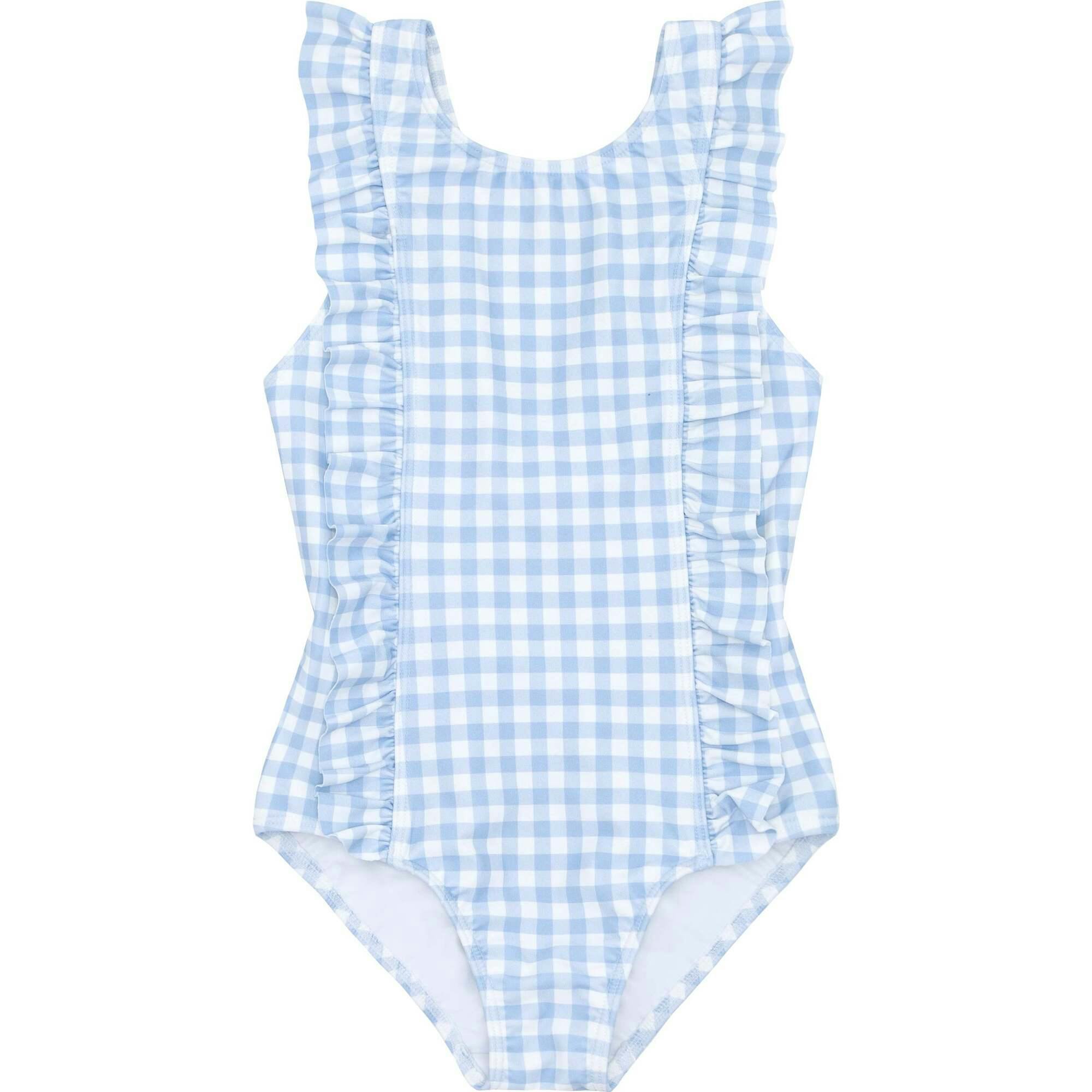 Girls Oasis Blue Gingham Ruffle One Piece