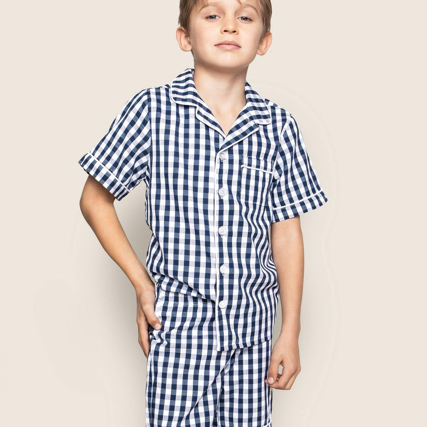 Kid's Twill Short Set in Navy Gingham