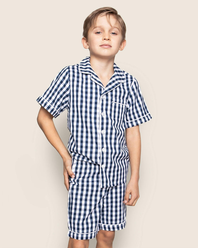 Kid's Twill Short Set in Navy Gingham