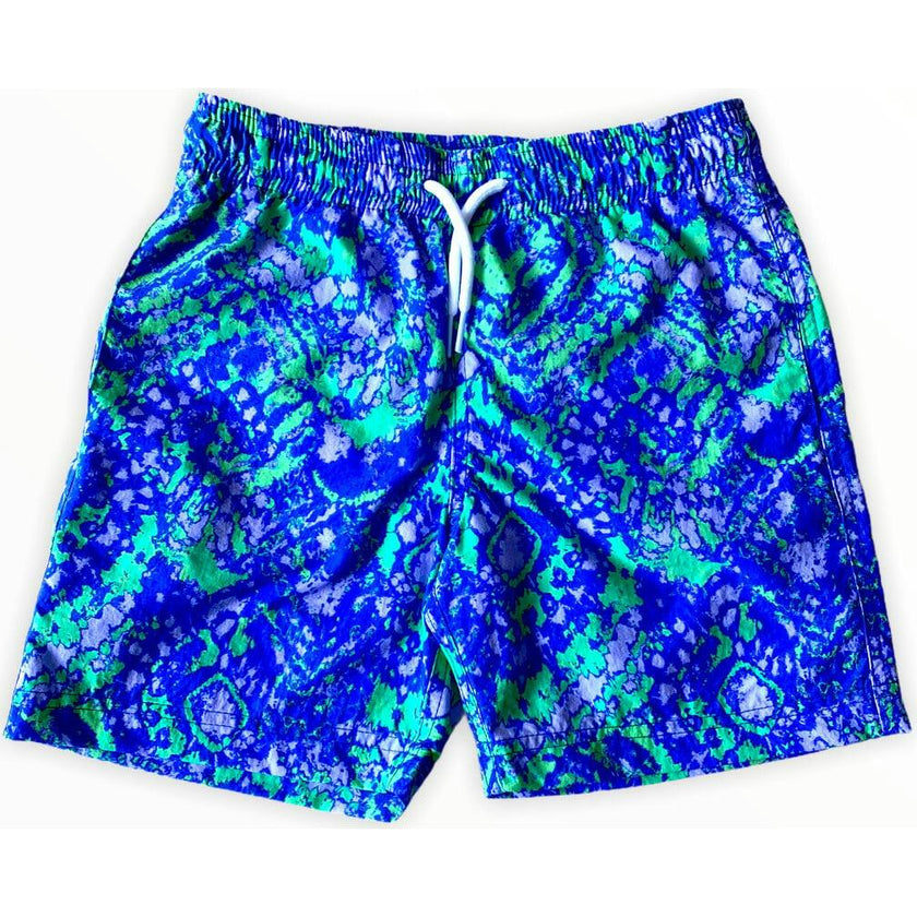 Kids' Geometric Batik Print Quick-Dry Swim Trunks