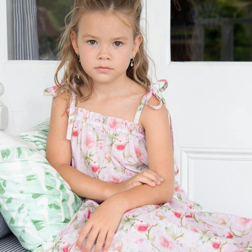 Girls Cotton Sundress – Adjustable Tie Straps (Petal)